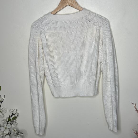 J. CREW Cotton Cashmere Cropped V-Neck Cardigan Sweater White Sz M {II45} - Picture 3 of 4